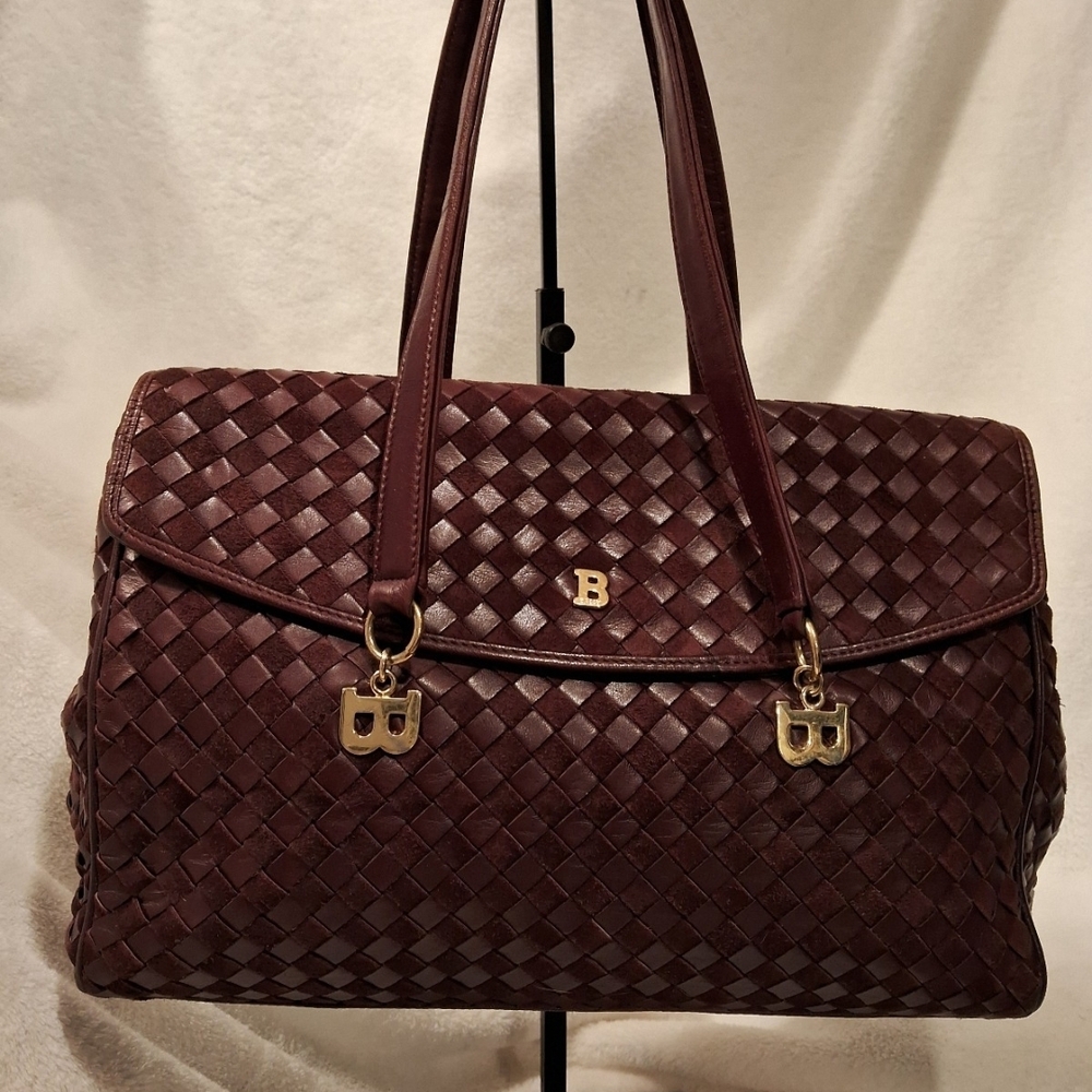 Bally Burgundy Woven Leather Satchel